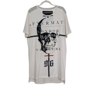 Aftermath Apparel Skull T Shirt Mens Size Medium White Cotton Stretch Casual